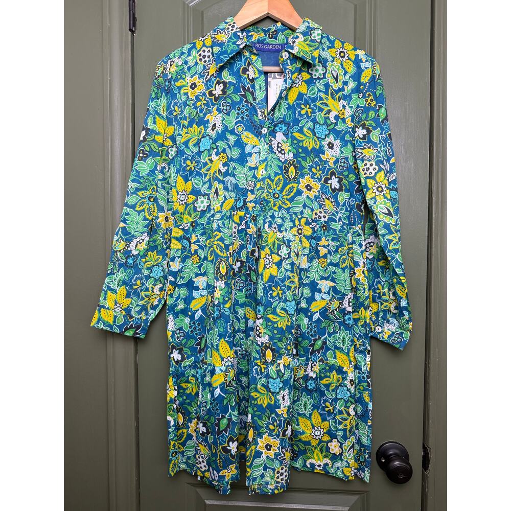 NWT Ro's Garden Romy Short Mini Floral Resort Dress Green Yellow Palermo XS